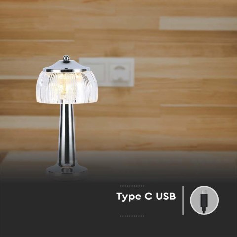 Lampka biurkowa nocna V-TAC 1W LED 26cm ładowanie USB ściemnianie chrom VT-1048 3000K-6000K 55lm
