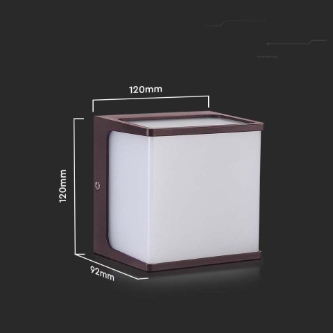 Oprawa ścienna ogrodowa V-TAC 8W LED IP65 120x120 brązowa VT-708 3000K 750lm