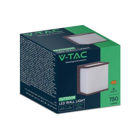 Oprawa ścienna ogrodowa V-TAC 8W LED IP65 120x120 brązowa VT-708 4000K 800lm