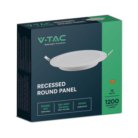 Panel LED V-TAC wpuszczany premium downlight 12W okrągły fi170 VT-61012 4000K 1200lm
