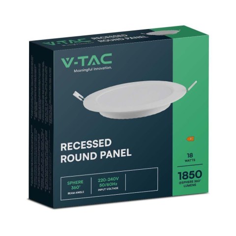 Panel LED V-TAC wpuszczany premium downlight 18W okrągły fi220 VT-61018 3000K 1850lm