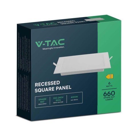 Panel LED V-TAC wpuszczany premium downlight 6W kwadrat 120x120 VT-61006 4000K 660lm