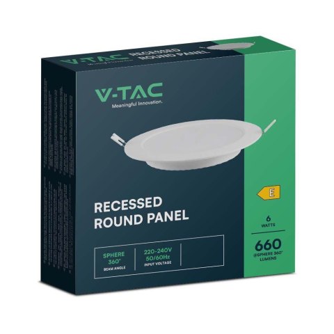 Panel LED V-TAC wpuszczany premium downlight 6W okrągły fi120 VT-61006 3000K 660lm