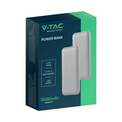 Power bank V-TAC 10000mAh slim type C srebrny VT-3527