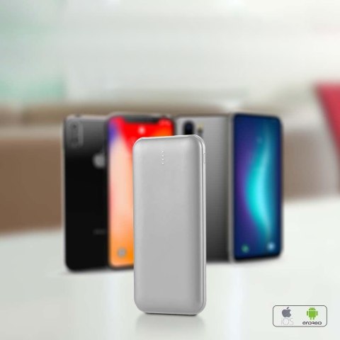 Power bank V-TAC 10000mAh slim type C srebrny VT-3527