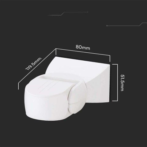 Czujnik ruchu mikrofalowy ścienny biały 180st 1200W IP65 VT-80301 5 lat gwarancji