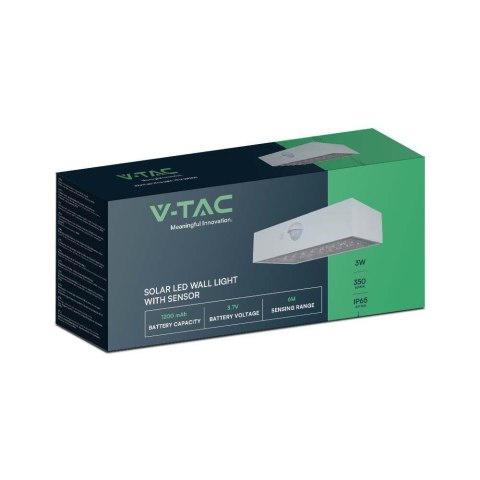 Kinkiet ogrodowy ścienny solarny V-TAC 3W CCT czujnik ruchu biały VT-403 3000K-4000K 350lm