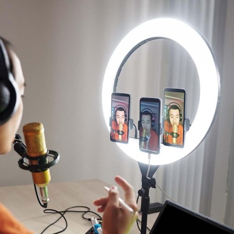 Lampa pierścieniowa LED ring na 3 telefony V-TAC 55W fi44cm statyw pilot etui VT-45055 3200K-5500K 6000lm
