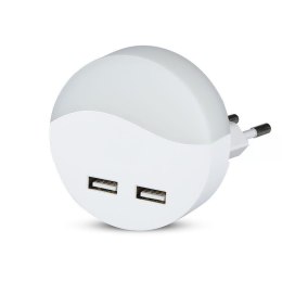 Lampka nocna do gniazdka LED z USB V-TAC SAMSUNG CHIP okrągła VT-84-RD 3000K 10lm
