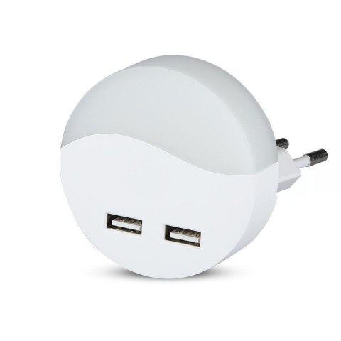 Lampka nocna do gniazdka LED z USB V-TAC SAMSUNG CHIP okrągła VT-84-RD 4000K 10lm