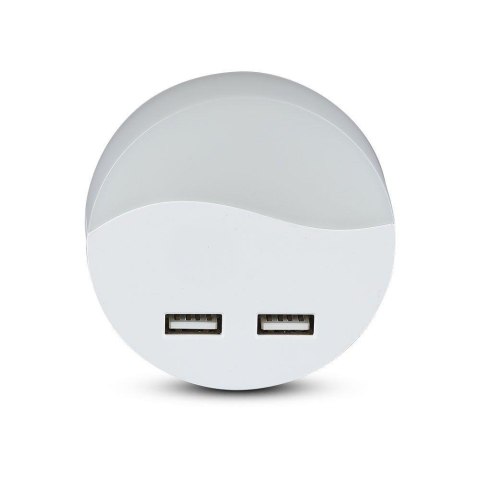 Lampka nocna do gniazdka LED z USB V-TAC SAMSUNG CHIP okrągła VT-84-RD 4000K 10lm
