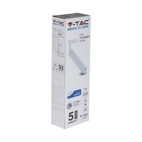 Oprawa 15W LED V-TAC szynosystem 3F SAMSUNG CHIP CRI90+biała VT-415-W 3000K 1200lm 5 lat gwarancji