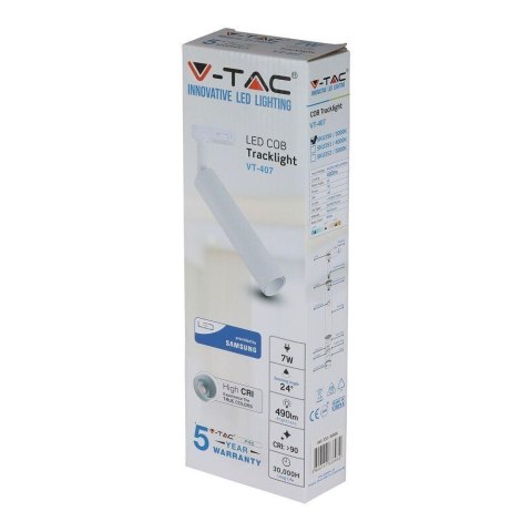 Oprawa 7W LED V-TAC szynosystem 3F SAMSUNG CHIP CRI90+biała VT-407 4000K 420lm 5 lat gwarancji