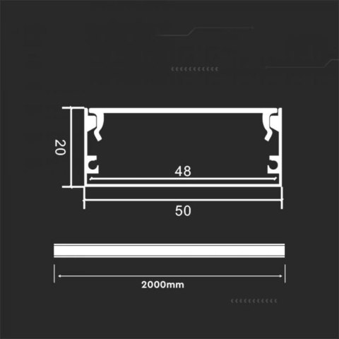 Profil aluminiowy anodowany V-TAC 2mb klosz mleczny 20x50mm VT-8206