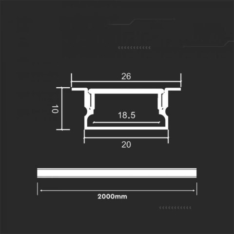 Profil aluminiowy anodowany wpuszczany na dwie taśmy V-TAC 2mb klosz mleczny VT-8203