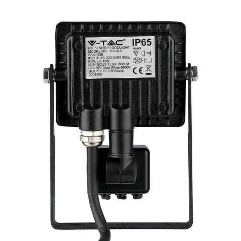Projektor LED V-TAC 10W SAMSUNG CHIP czujnik ruchu funkcja cut-OFF czarny VT-10-S-B 3000K 800lm 5 lat gwarancji