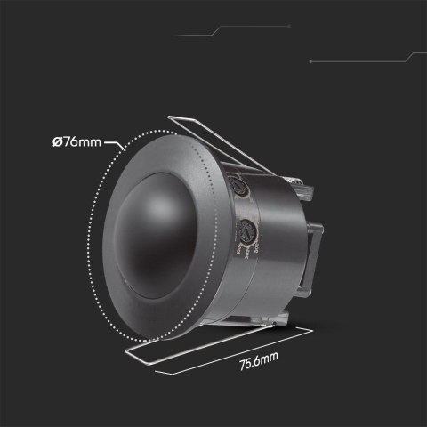 Czujnik ruchu sufitowy 360st wpuszczany okrągły czarny full black V-TAC VT-8029