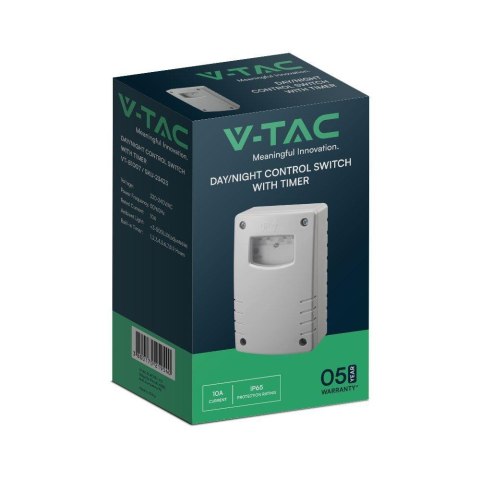 Czujnik zmierzchu światła z timerem V-TAC 10A 2400W 3-500LUX IP65 VT-81007 5 lat gwarancji