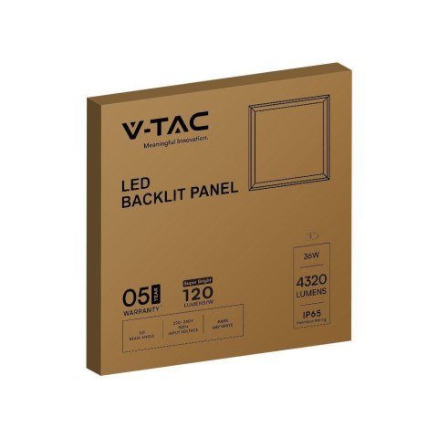 Panel LED V-TAC 36W 600x600 LED backlight hermetyczny IP65 120Lm/W VT-6235 4000K 4320lm 5 lat gwarancji