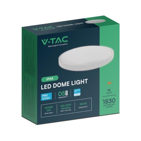 Plafon V-TAC 18W LED SAMSUNG CHIP okrągły 25cm natynkowy IP44 biały VT-8618 6500K 1830lm 5 lat gwarancji