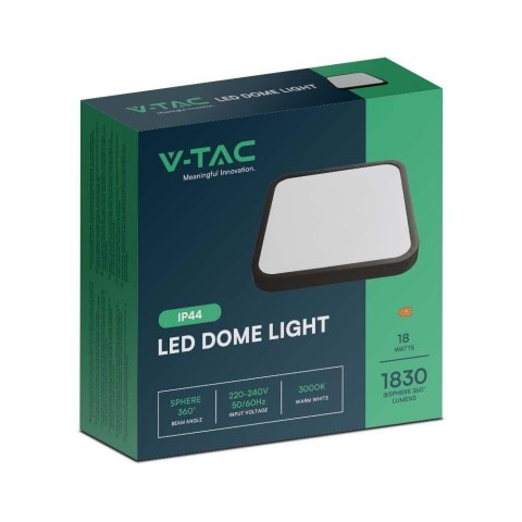 Plafon V-TAC 18W LED kwadrat 25x25cm natynkowy IP44 czarny VT-8618B 6500K 1830lm