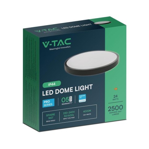 Plafon V-TAC 24W LED SAMSUNG CHIP okrągły 30cm natynkowy IP44 czarny VT-8624B 4000K 2500lm 5 lat gwarancji