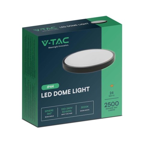Plafon V-TAC 24W LED okrągły 30cm natynkowy IP44 czarny VT-8624B 4000K 2500lm