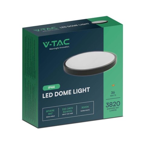 Plafon V-TAC 36W LED okrągły 35cm natynkowy IP44 czarny VT-8630B 6500K 3820lm