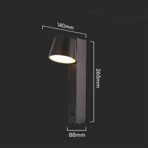 Oprawa LED V-TAC 8W kinkiet hotel łóżko USB VT-10112 3000K 900lm