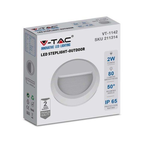Oprawa schodowa 2W LED V-TAC biała okrągła 230V IP65 VT-1142 4000K 80lm