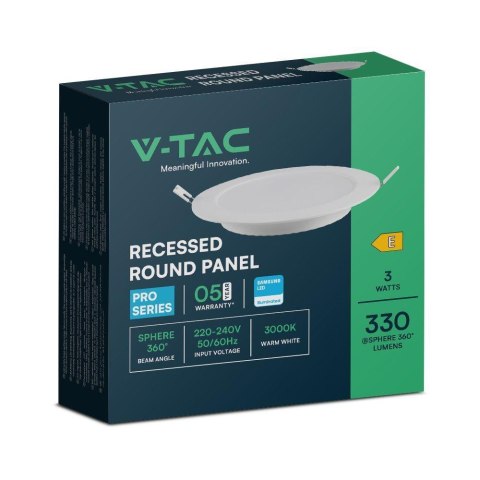 Panel wpuszczany V-TAC 3W LED SAMSUNG CHIP okrągły 90x28mm VT-61003RD-S 3000K 330lm 5 lat gwarancji