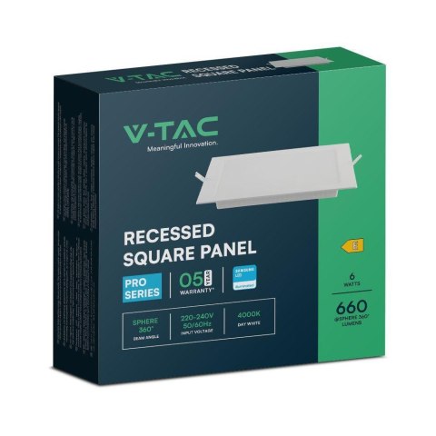 Panel wpuszczany V-TAC 6W LED SAMSUNG CHIP kwadrat 120x120mm VT-61006SQ-S 4000K 660lm 5 lat gwarancji