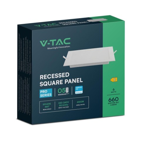 Panel wpuszczany V-TAC 6W LED SAMSUNG CHIP kwadrat 120x120mm VT-61006SQ-S 6500K 660lm 5 lat gwarancji
