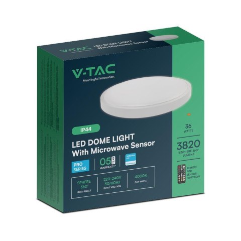 Plafon V-TAC 36W LED SAMSUNG CHIP okrągły 42cm natynkowy pilot czujnik ruchu IP44 biały VT-8630S 4000K 3820lm 5 lat gwarancji