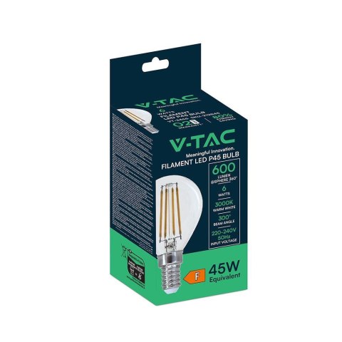 Żarówka LED V-TAC 6W filament E14 kulka P45 VT-2466 2700K 600lm