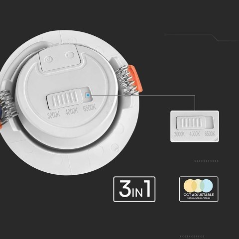 Oczko LED V-TAC 7W białe downlight 3w1 VT-2707CCT 3000K-4000K-6500K 510lm 5 Lat gwarancji
