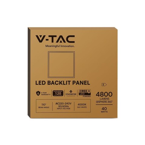 Panel LED V-TAC 40W 600x600 LED CREE CHIP zasilacz STARSENSE backlight 33mm 120Lm/W VT-61044 4000K 4800lm 6 lat gwarancji