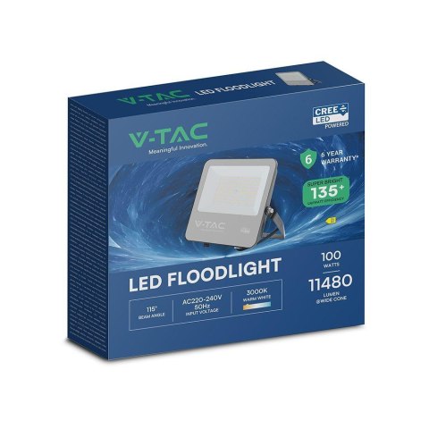 Projektor LED V-TAC CREE CHIP 100W 135lm/W przewód 1m IP65 VT-44101 3000K 13500lm 6 lat gwarancji