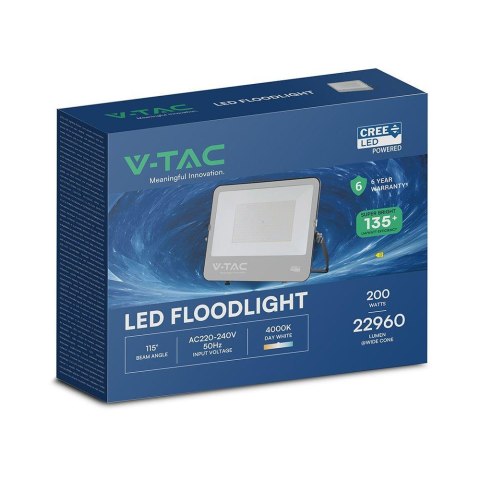Projektor LED V-TAC CREE CHIP 200W 135lm/W przewód 1m IP65 VT-44201 6500K 27000lm 6 lat gwarancji