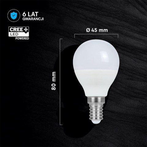 Żarówka LED V-TAC CREE CHIP 6,5W E14 kulka P45 VT-270 3000K 600lm 6 lat gwarancji