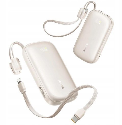 Powerbank Baseus EnerFill FC21 20000 mAh 22,5 W USB-A USB-C beżowy z odłączanym kablem Lightning