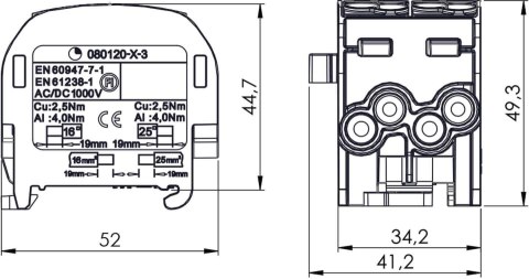 Blok rozdzielczy - odgałęźny SCB 25-2 Al/Cu 80120 SIMBLOCK niebieski 81505003