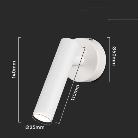 Oprawa LED V-TAC 2W kinkiet hotel łóżko biały VT-412 4000K 150lm