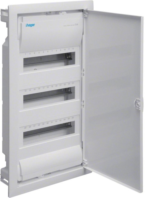 Rozdzielnica podtynkowa z drzwiami metalowymi, 3 rzędy, 36 modułów, IP30, HAGER Volta VU36NE