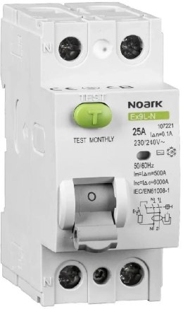 WYŁĄCZNIK RÓŻNICOWOPRĄDOWY, 6 KA, 40A, 30MA, 2P TYP AC EX9L-N Noark 108315