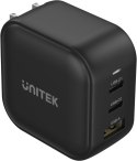 Ładowarka sieciowa Unitek GaN 3-porty, PD 66W QC 3.0 czarna
