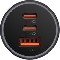 Baseus Golden Contactor Pro ładowarka samochodowa USB-A + 2x USB-C 65W ciemnoszary