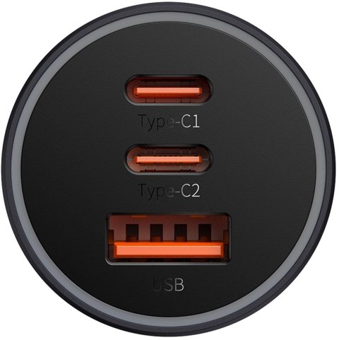 Baseus Golden Contactor Pro ładowarka samochodowa USB-A + 2x USB-C 65W ciemnoszary