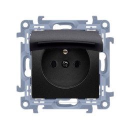 KONTAKT SIMON 10 MODUŁ CZARNY MAT GNIAZDO 1X Z/U Z KLAPKĄ IP44 ZACISKI SPRĘŻYNOWE 16A 250V