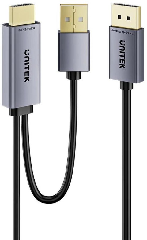 Unitek Kabel HDMI do DisplayPort 4K z zasilaniem USB-A | 4K@60Hz | HDR | 1,8 m